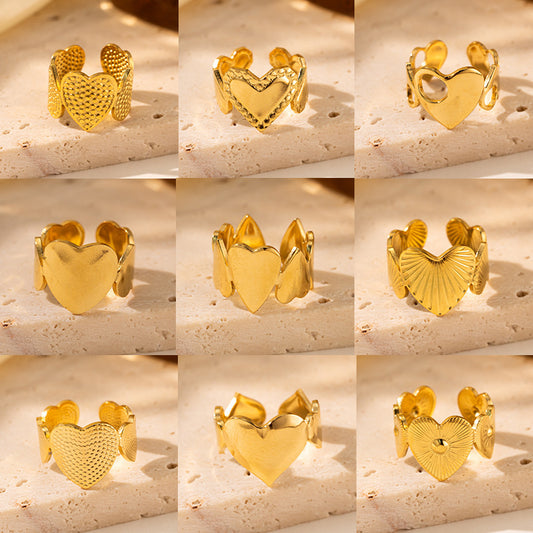 18K Gold Titanium Steel Heart Ring