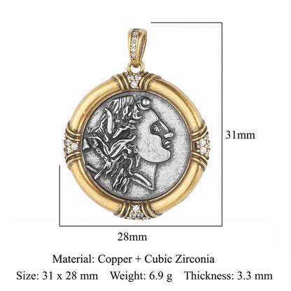 Copper zircon pendant ancient silver coin DIY accessories