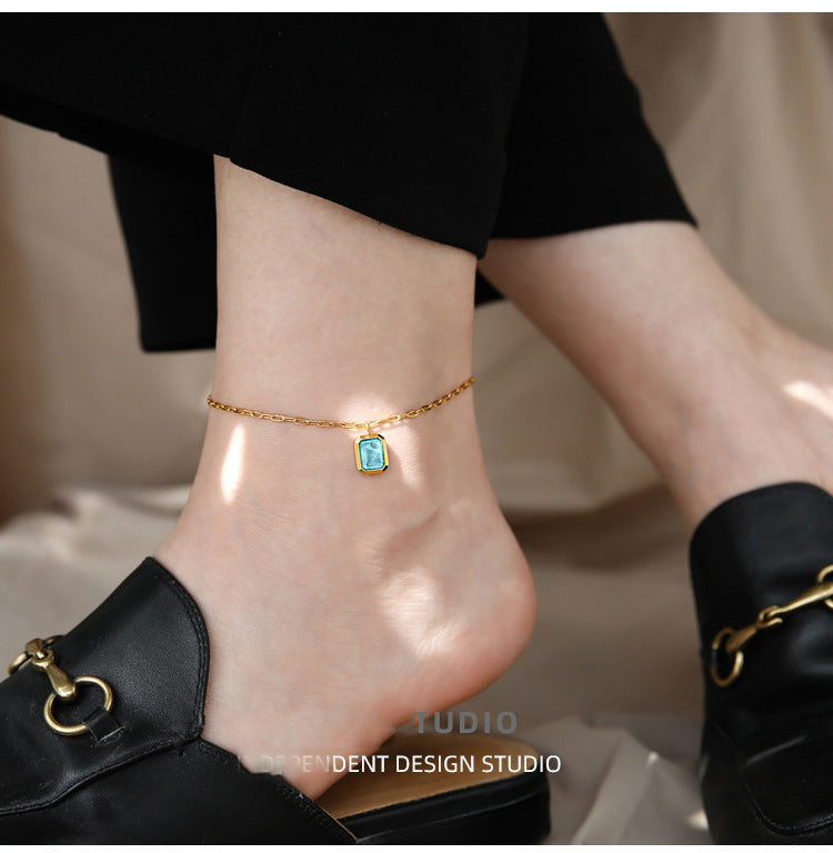 Square green crystal anklet