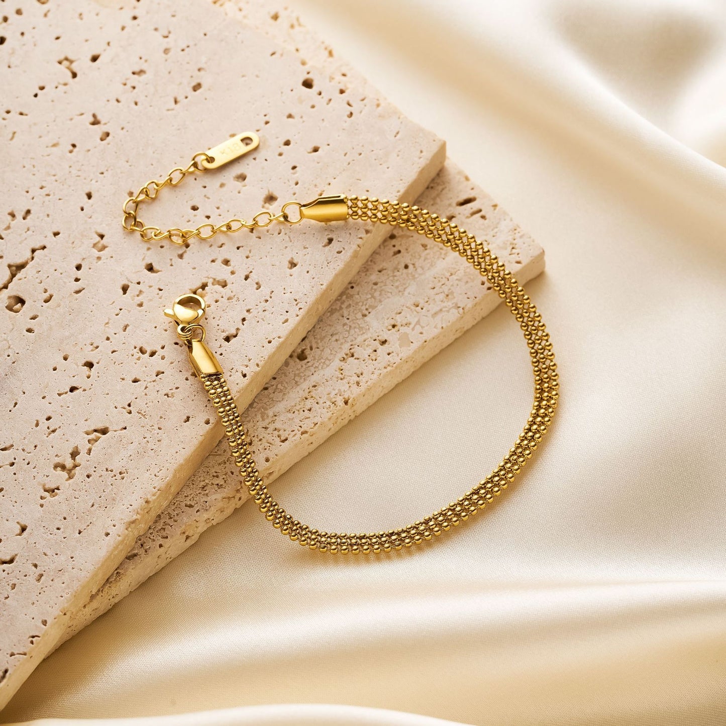 Women's Titanium Steel Splice Bracelet — 18K Gold-Plated Small Beads