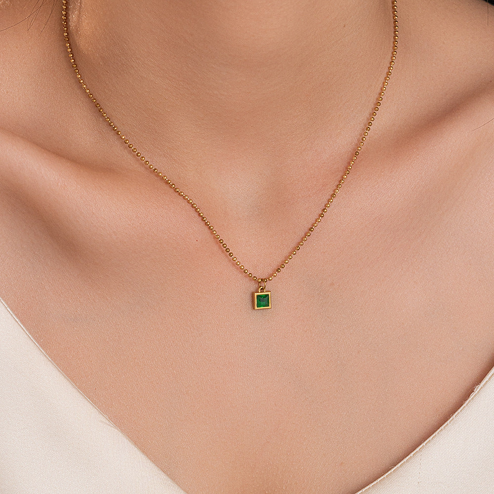 Geometric green zircon rice bead necklace