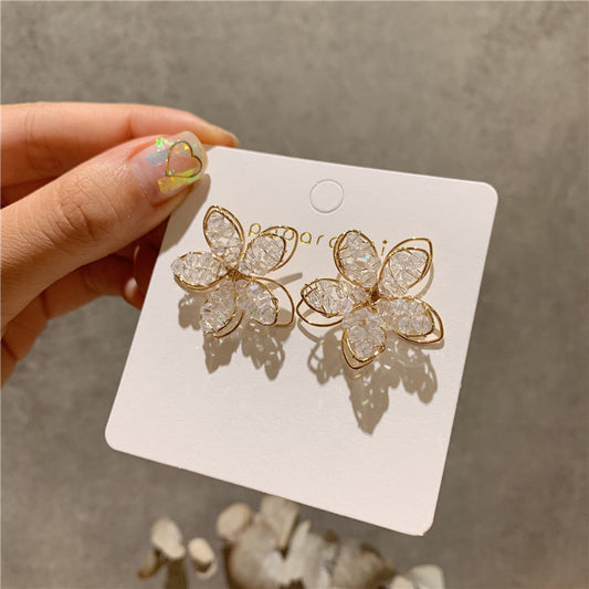 Pendientes de flores tridimensionales agujas de plata 925 