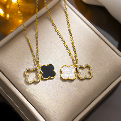 Elegante colar de trevo de camada dupla, novo titânio 2023 