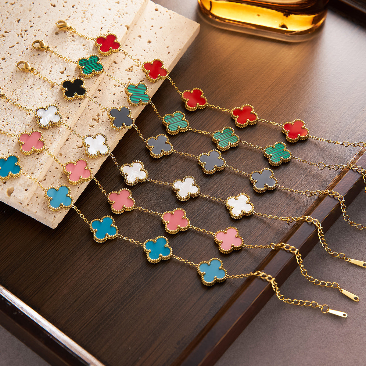 18K Gold-Plated 15mm Double-Sided Clover Flower Bracelet