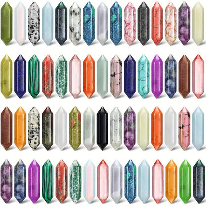 Colar de pingente de coluna hexagonal de ponta dupla de cristal 