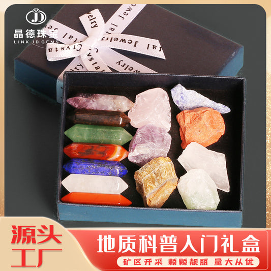 Seven-color rough stone hexagonal column box