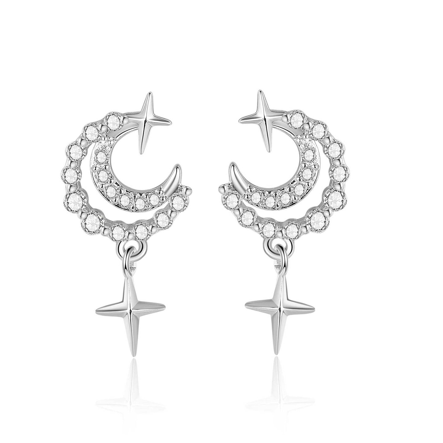 Copper inlaid 5A zircon moon falling galaxy stud earrings