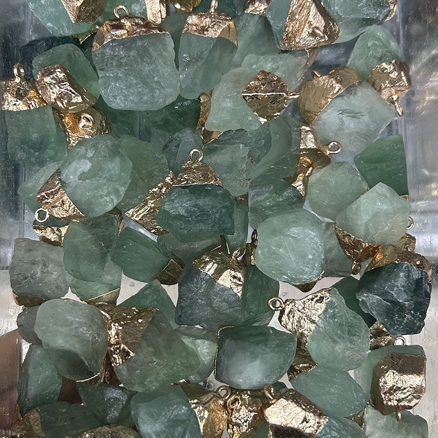 Amorphous Shaped Gold-rimmed Rough Stone Crystal Pendant