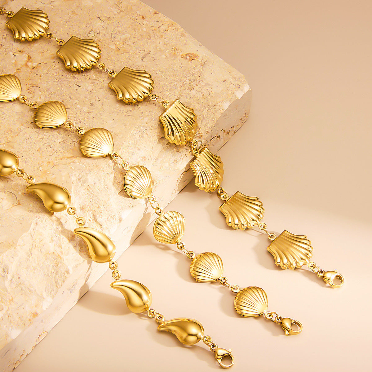 18K Gold Titanium Steel Hypoallergenic Waterdrop Heart Cross Bracelet