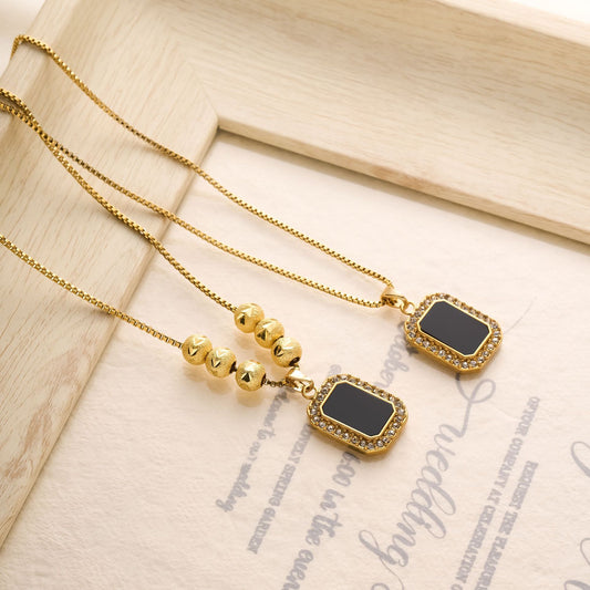 Titanium Steel Diamond Square Necklace