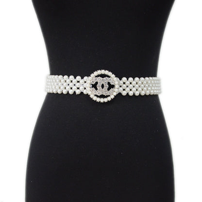 Slim Fit Rhinestone Pearl Wide Waist Chain