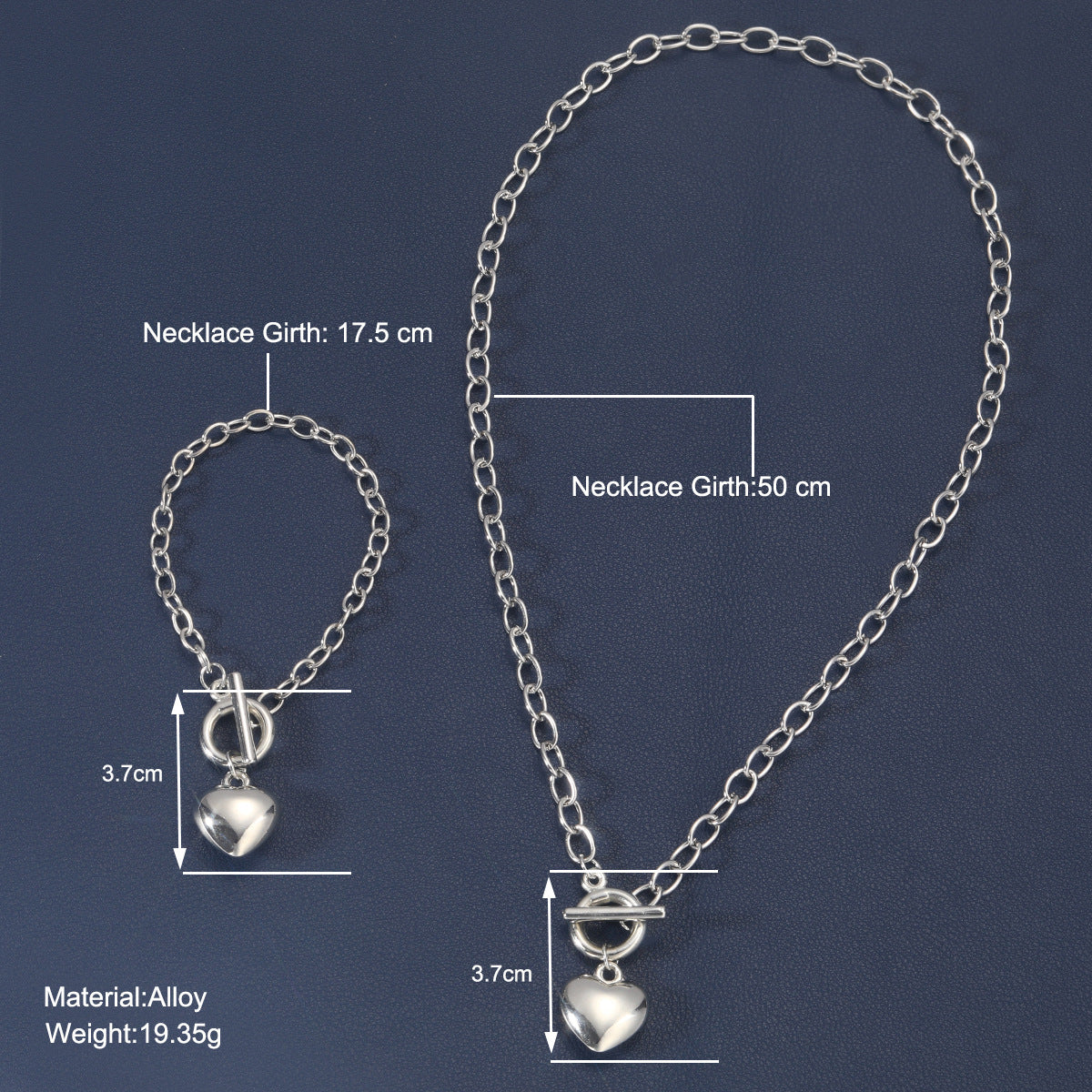 Heart OT buckle personality hip-hop bracelet necklace