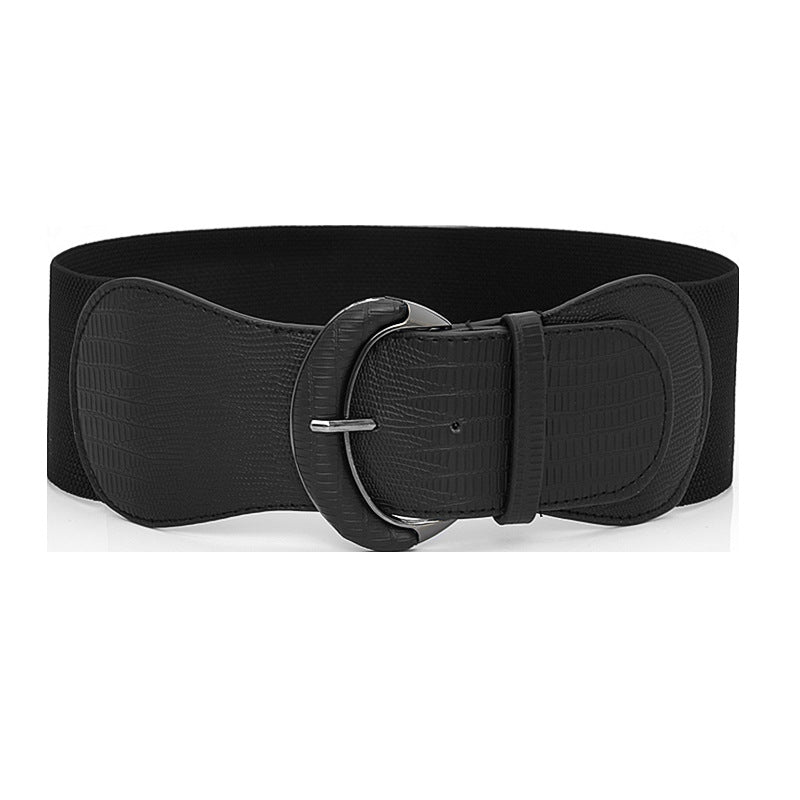 Faux leather elastic wide belt