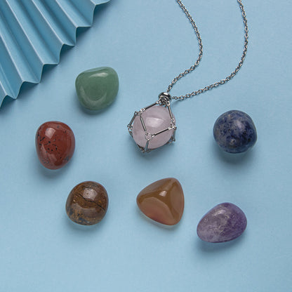 Conjunto de pingente trançado de pedra crua de cristal de pedra caída de 7 cores 