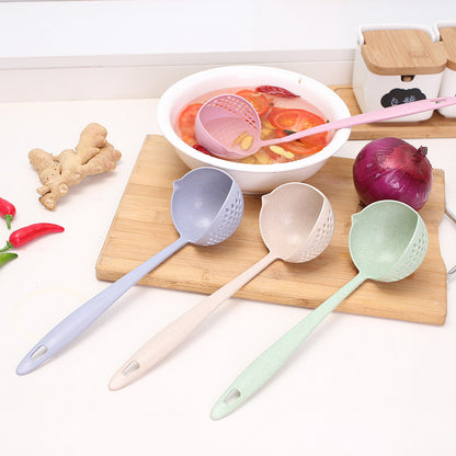 Cuchara de paja de trigo, cuchara de plástico con mango largo 