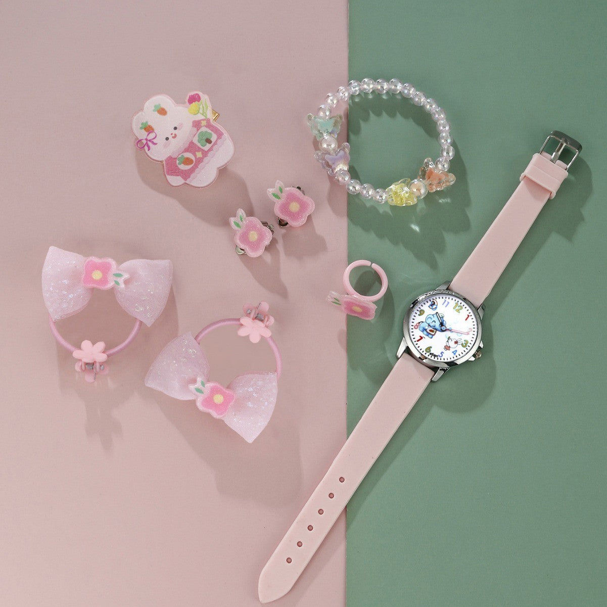 Animal Dial Round Quartz Watch Jewelry Set