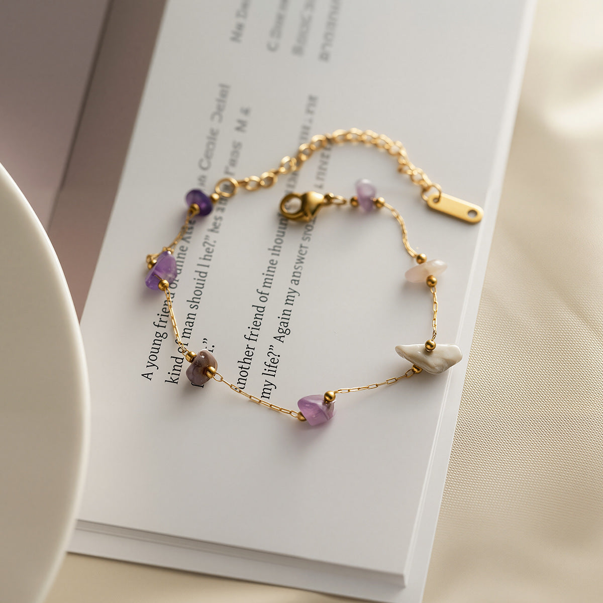 Women's 18K Gold-Plated Amethyst Natural Stone Bracelet — Ethnic Style