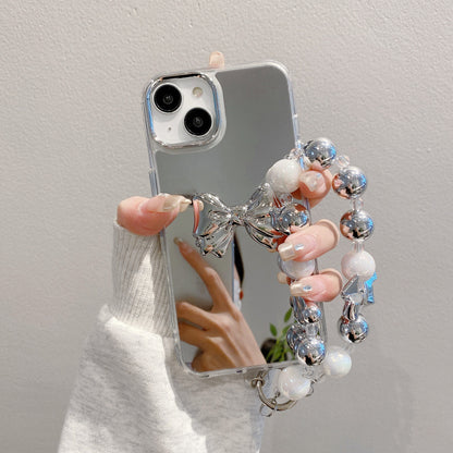 Apple 15 Pro Mirror Silver Bow iPhone 11/12 Bracelet Shockproof Hard Case