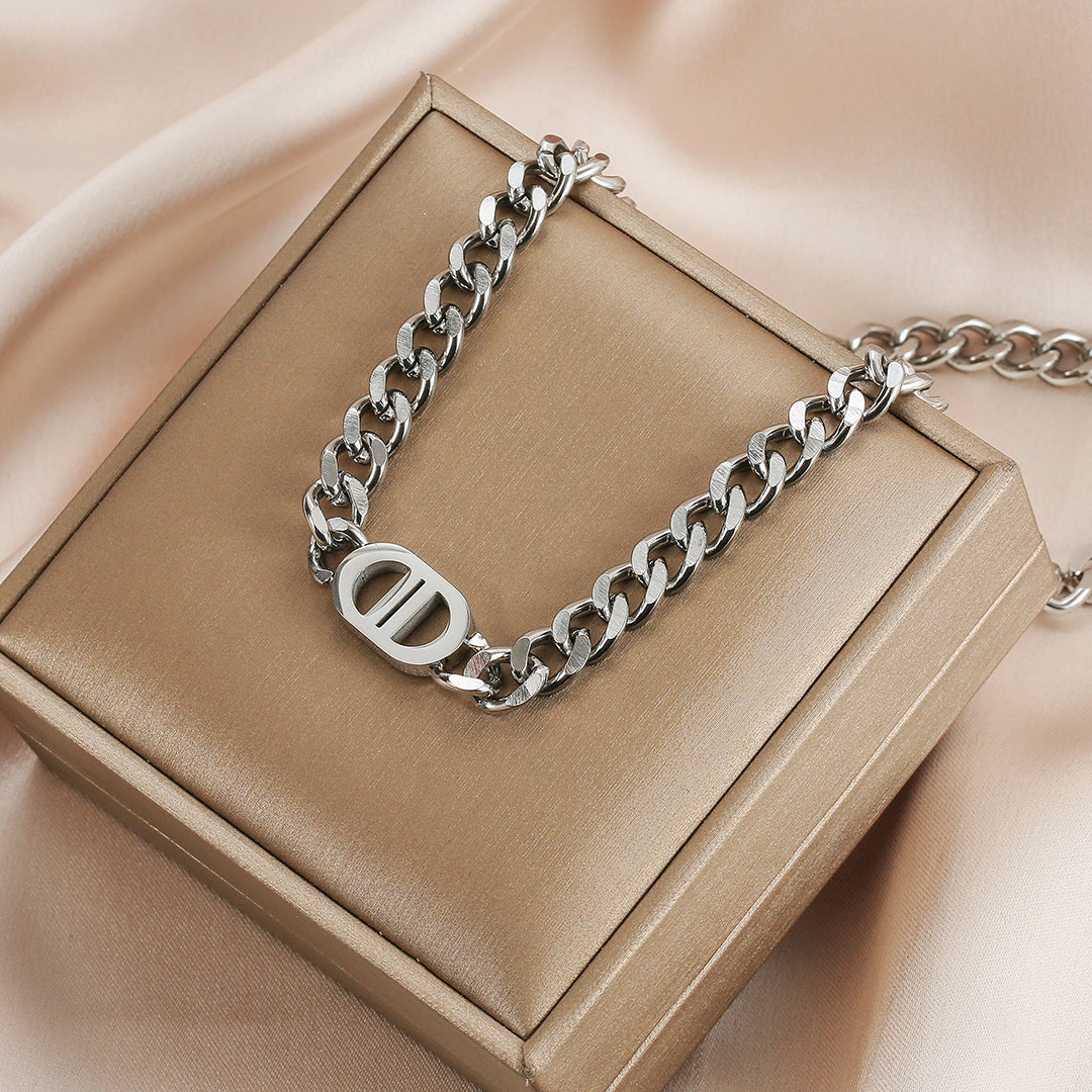 Women's Titanium Steel Cuban Link Collarbone Necklace — Fade-Resistant