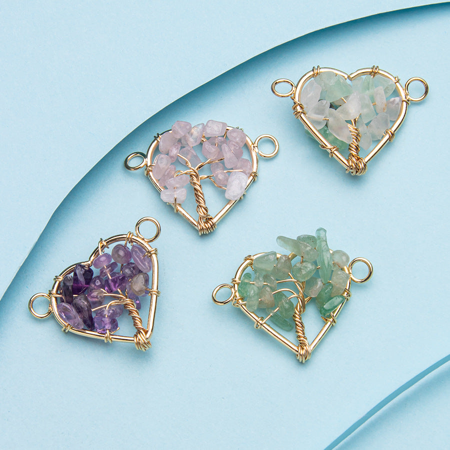 Crystal double-headed love wire-wrapped gravel tree of life pendant