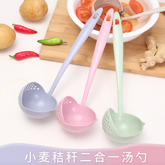 Cuchara de paja de trigo, cuchara de plástico con mango largo 