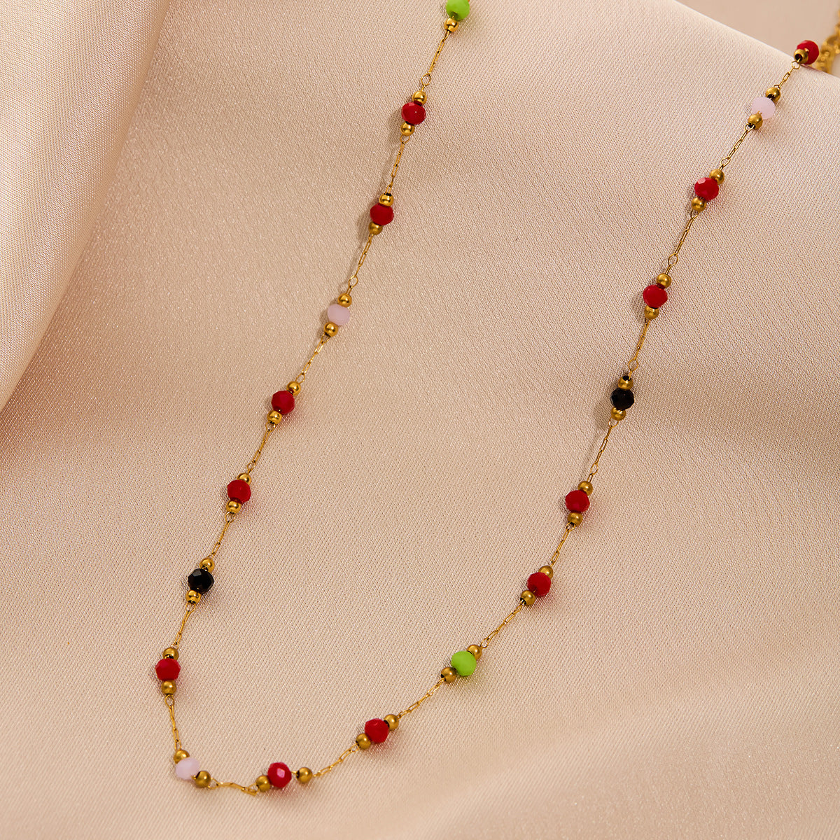 Multicolor Natural Stone Beaded Titanium Steel Necklace