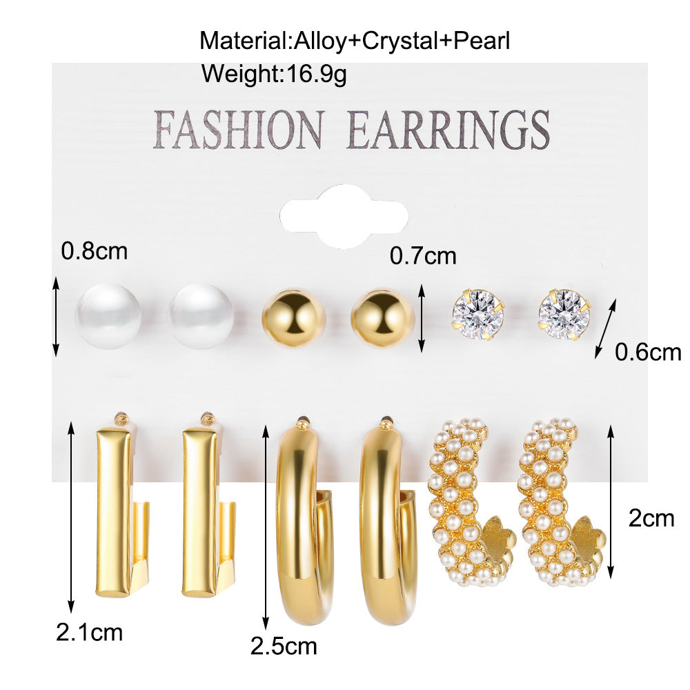 Geometric Pearl & Rhinestone Earring Set