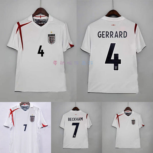2006 England World Cup 7 Beckham 4 Gerrard Retro Long/Short Sleeve Jersey
