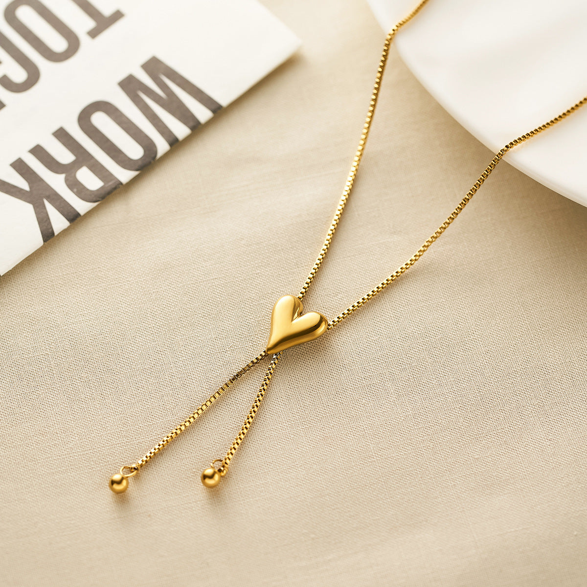 Stainless Steel Love Necklace & Heart Stud Earrings