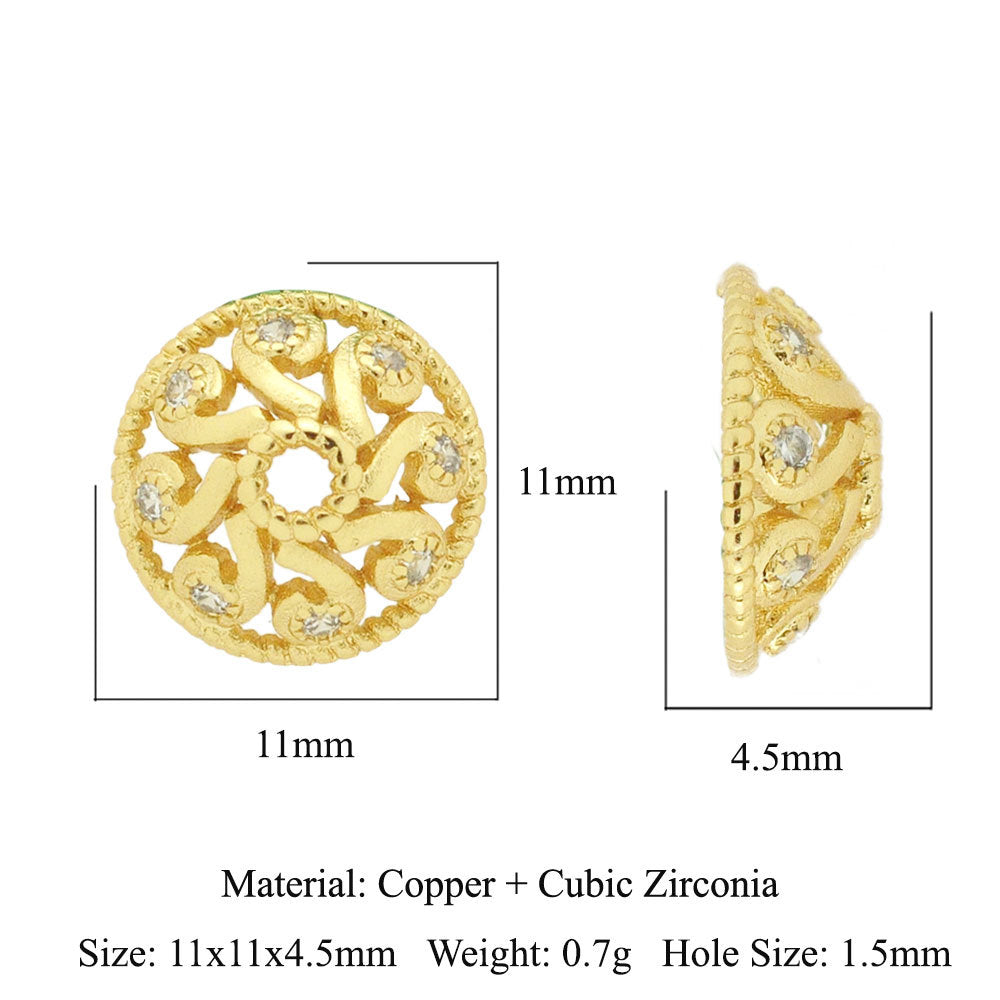 5 pcs/pack, snowflake lotus copper zircon bracelet beads.