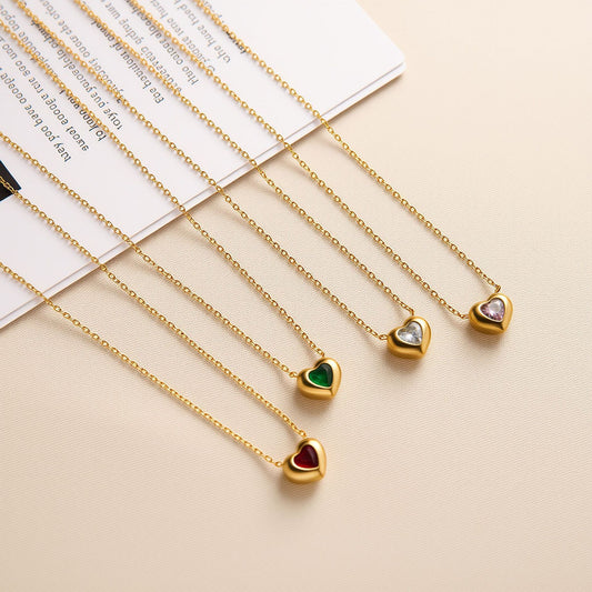 Women's 18K Gold-Plated Titanium Steel Heart Zircon Necklace