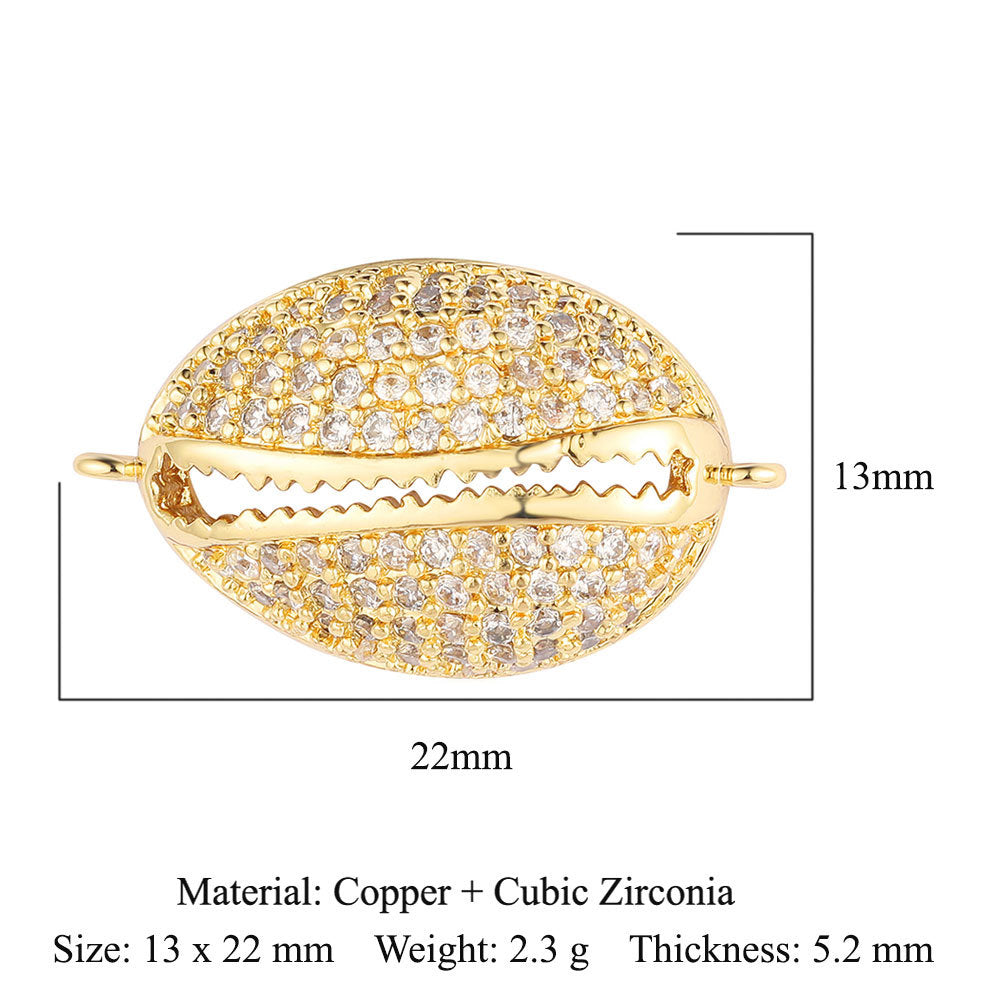 Colgante de accesorios de doble agujero con circonita de cobre y aceite que gotea con concha 