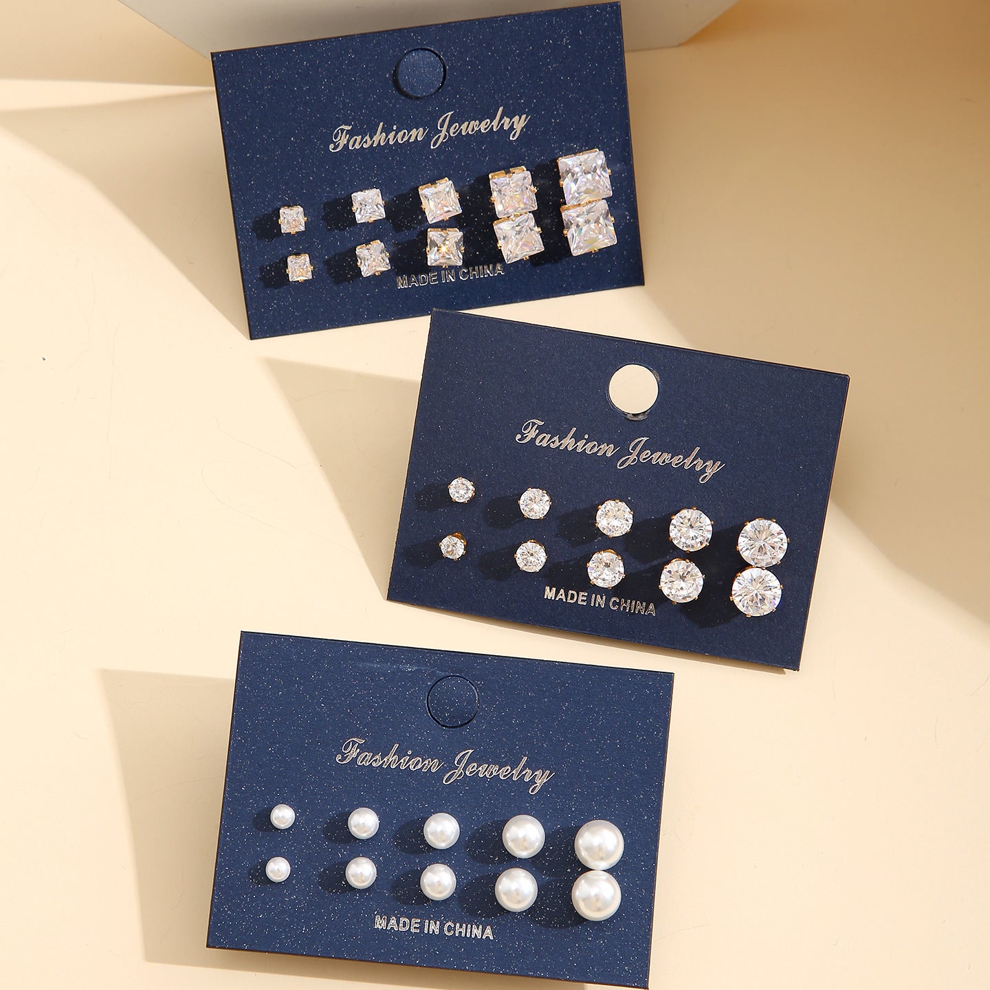 15-Pair Zircon & Pearl Stud Earring Set