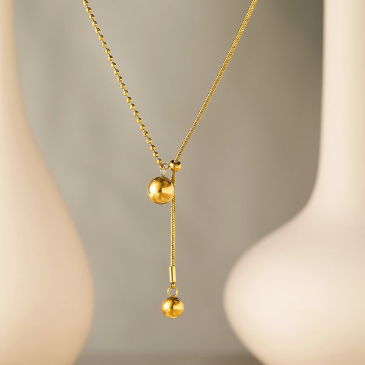 Adjustable Titanium Steel 18K Gold-Plated Bead Sweater Necklace