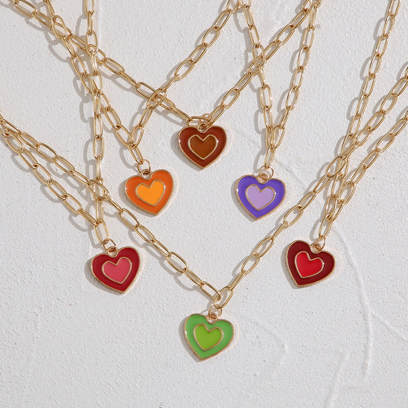 Alloy oil drop double layer love pendant necklace