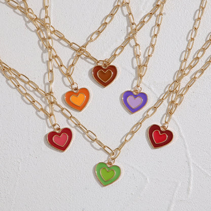 Alloy oil drop double layer love pendant necklace