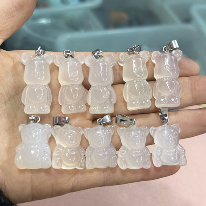 Pingente de ágata esculpida em cristal urso violento 