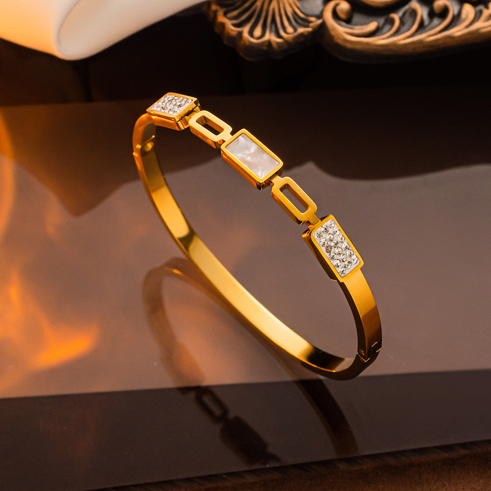 Pulseira de aço inoxidável banhada a ouro, atacado feminino elegante 