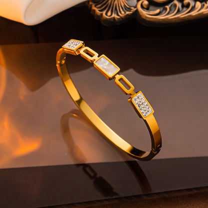 Pulseira de aço inoxidável banhada a ouro, atacado feminino elegante 