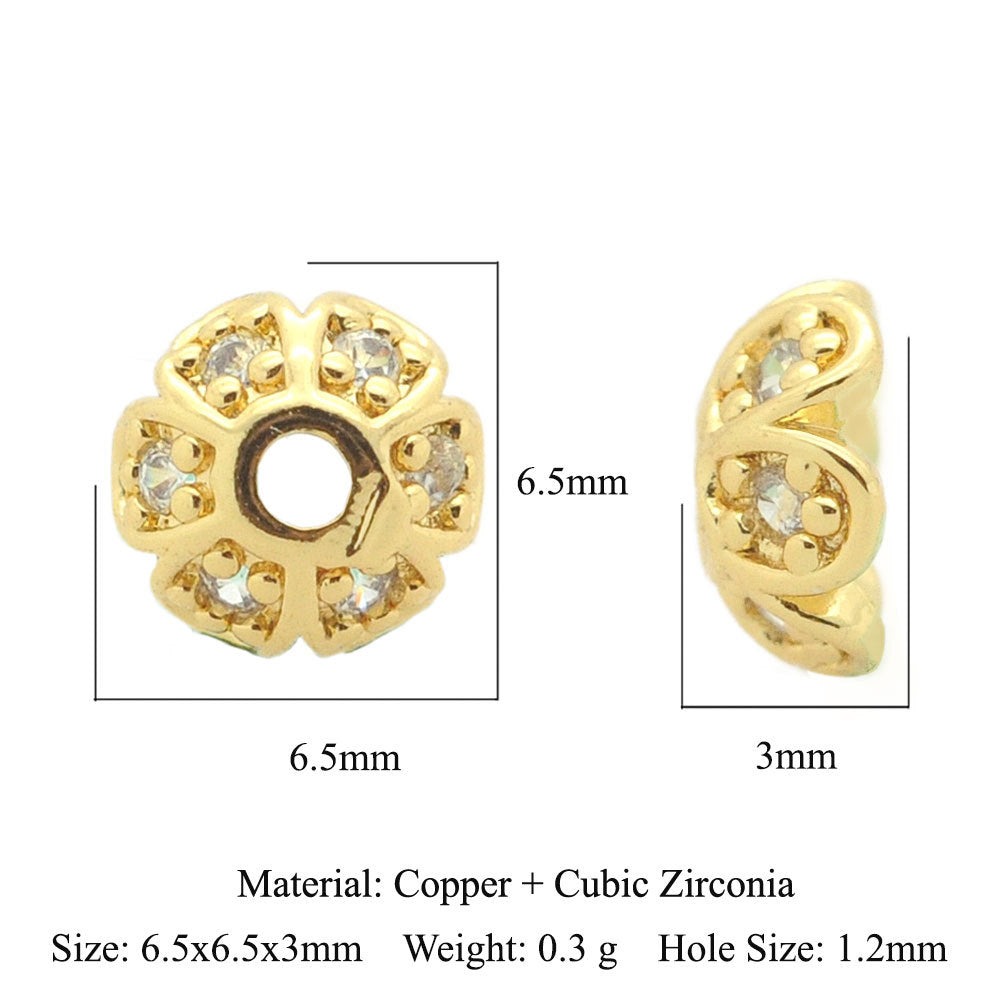5 pcs/pack round copper zircon beaded flower spacer beads