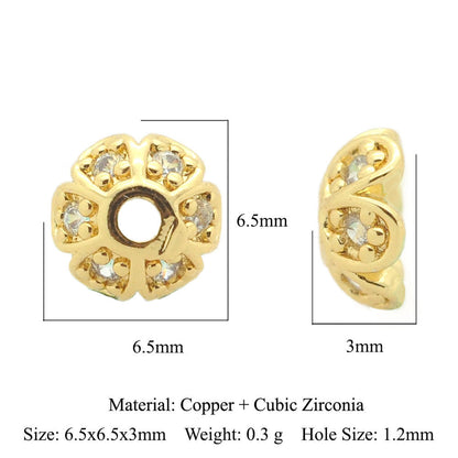 5 pcs/pack round copper zircon beaded flower spacer beads