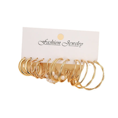 Gold twisted pearl earrings 6-piece set