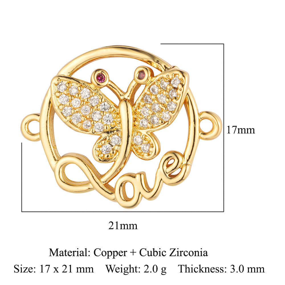 Bead butterfly copper zircon double hole accessories family pendant