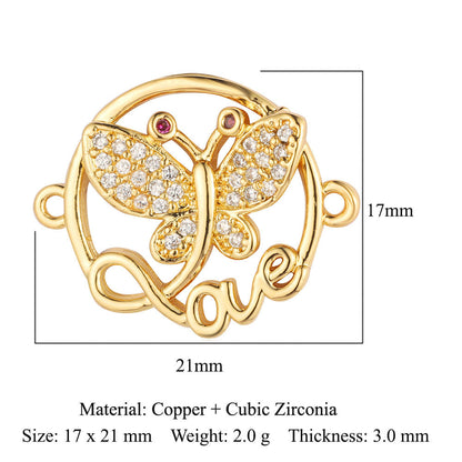 Bead butterfly copper zircon double hole accessories family pendant