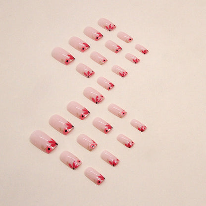 Plum Color Floral Square Fake Nails