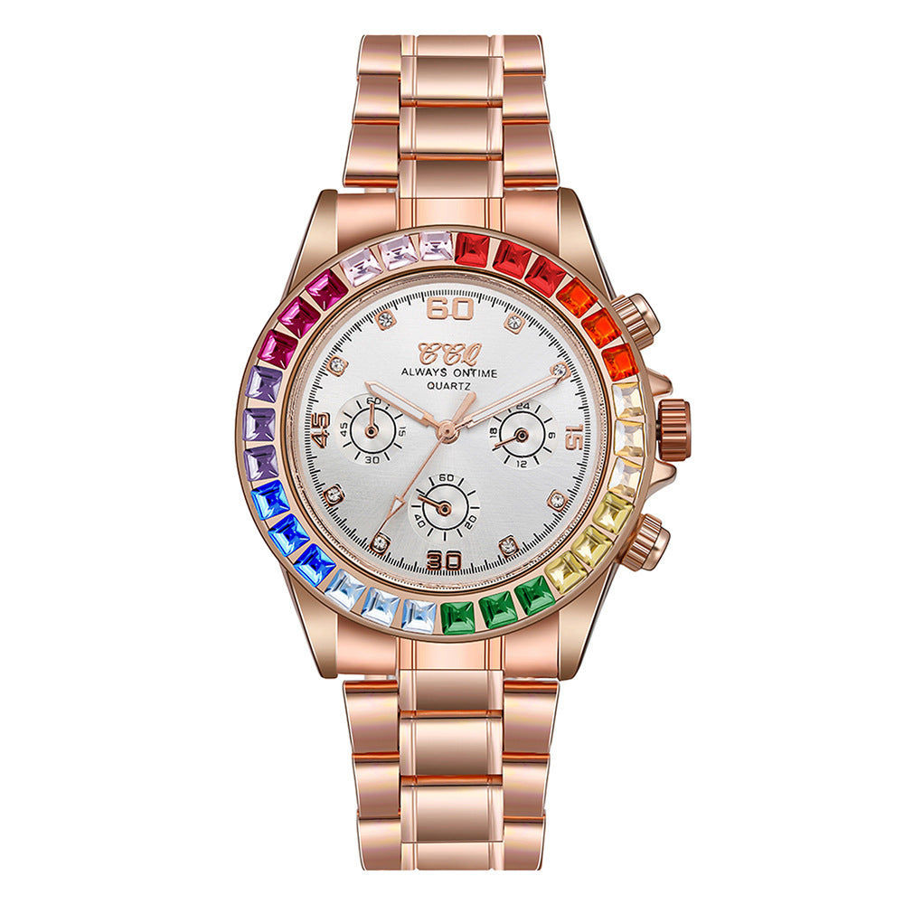 Hip-Hop Multicolor Rhinestone Men's Watch