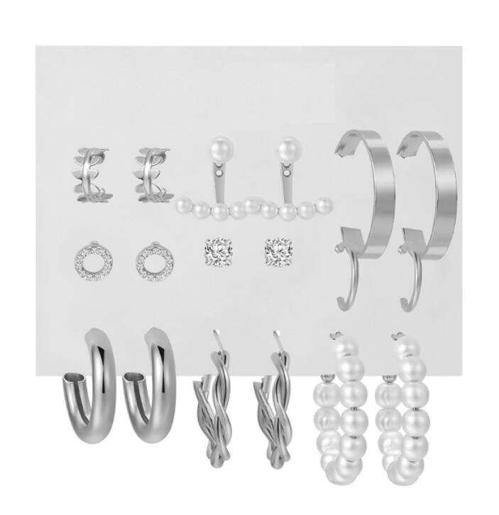 Heart Pearl Zircon Earring Set