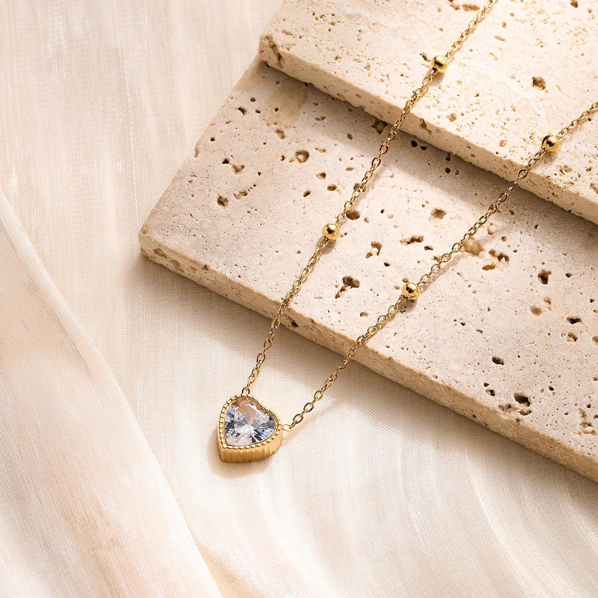 Stainless Steel 18K Gold Love Diamond Necklace