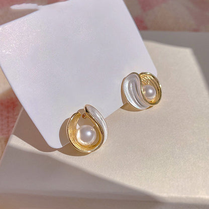 Pendientes de botón con perla retro francesa con aguja de plata S925 
