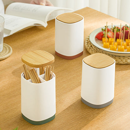 Automatic Toothpick Holder, Divided Cotton Swab Case